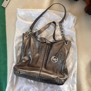 Michael Kors pewter leather shoulder bag